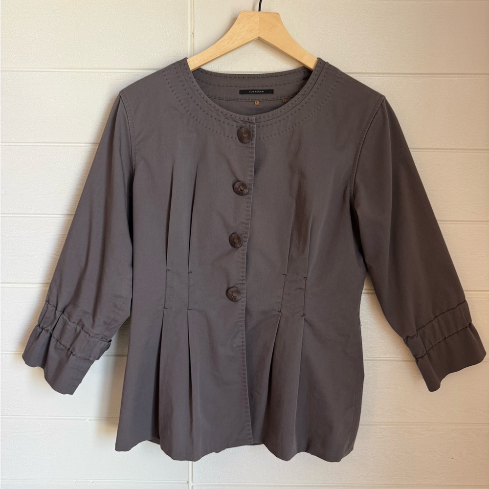 Elie Tahari Highly Tailored Snap Front Charcoal Jacket with Belt